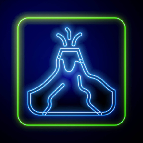 Glowing neon Volcano eruption with lava icon isolated on blue background.  Vector. - Vector, Image
