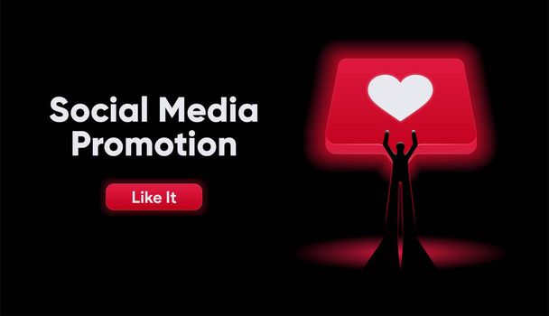 Social media marketing banner. Blog web mock up. Instagram like addiction. Addicted man or character. New digital reality. SMM. - Vector, Image
