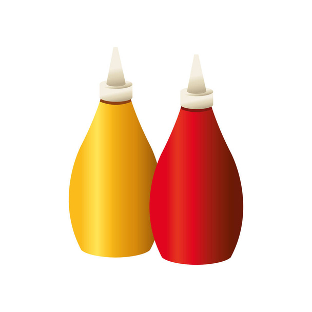 mosterd en ketchup sauzen flessen - Vector, afbeelding