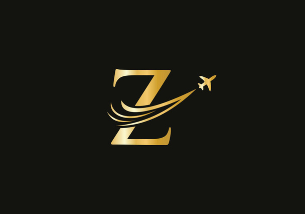 Z文字で創造的な航空旅行のロゴデザイン。Z文字コンセプト航空機と旅行ロゴ. - ベクター画像