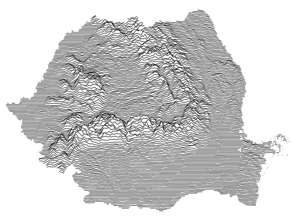 Mappa topografia 3D grigia del paese europeo di Romania - Vettoriali, immagini