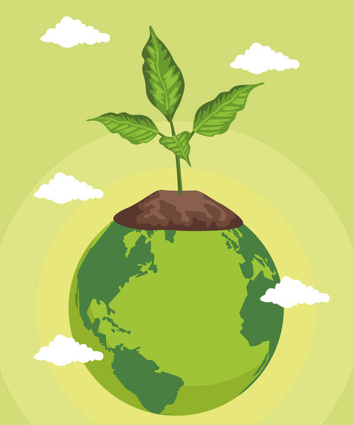 Yeryüzü gezegeni ve ağaç bitkisi olan dünya çevre posterini kurtar. - Vektör, Görsel
