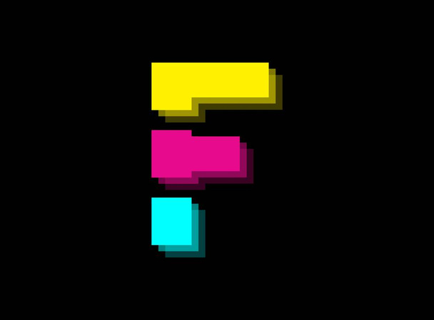 Cmyk Farbschrift Logo, F-Buchstabe Vektor-Desing. Dynamischer Split blau, rosa, gelb auf schwarzem Hintergrund. Für soziale Medien, Gestaltungselemente, kreative Poster, Webvorlagen und mehr                        - Vektor, Bild
