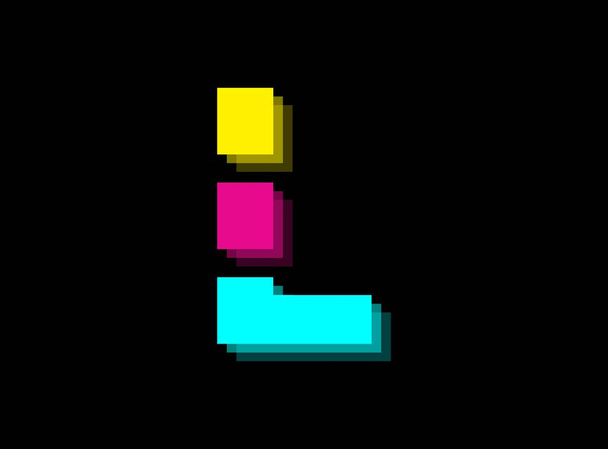 Cmyk Farbe Schrift Logo, L Buchstabe Vektor Desing. Dynamischer Split blau, rosa, gelb auf schwarzem Hintergrund. Für soziale Medien, Gestaltungselemente, kreative Poster, Webvorlagen und mehr                        - Vektor, Bild