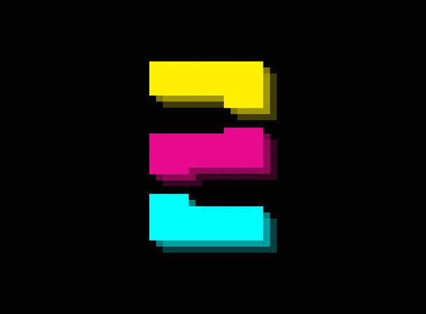 Cmyk color font logo, 2 number vector desing. Dynamic split blue, pink, yellow color on black background. For social media,design elements, creative poster, web template etc.                        - Vektör, Görsel