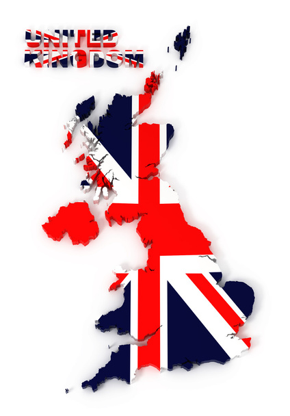 UK, Ηνωμένο Βασίλειο Χάρτης με σημαία, που απομονώνονται σε λευκό - Φωτογραφία, εικόνα
