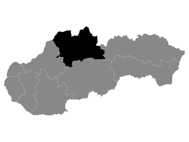 Mappa nera di Slovacca Regione di Zilina all'interno della Mappa Grigia di Slovacchia - Vettoriali, immagini