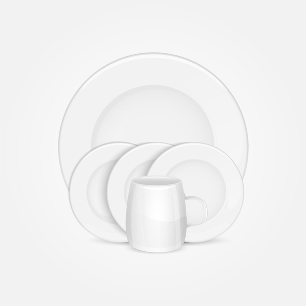 Set of white plates and cup - Vector, Image