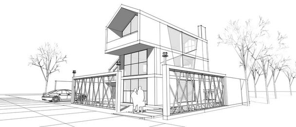 moderne huis schets 3d illustratie - Foto, afbeelding