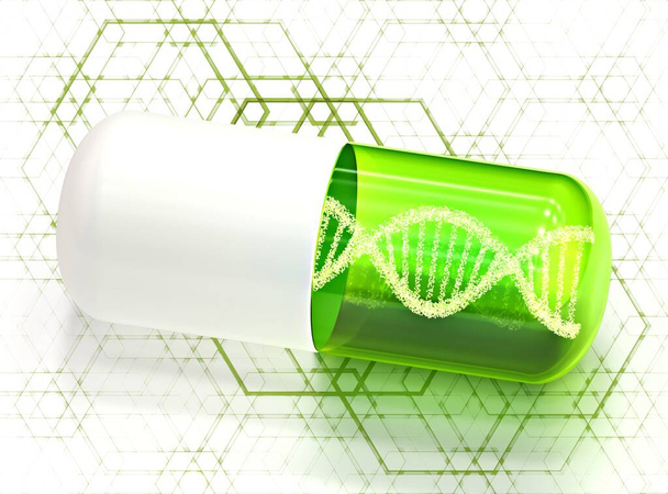 Futuristic medical pill with visible DNA - Photo, Image