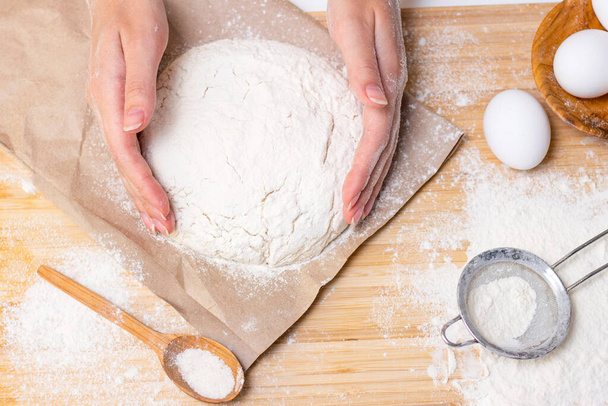 Female hands making pizza dough - Photo, Image
