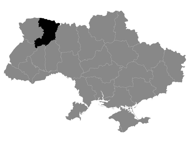 Карта Черного расположения Украинской области (области) г. Ровно в рамках Серой карты Украины - Вектор,изображение