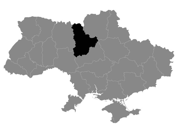 Карта Черного расположения Украинской области (области) г. Киева в рамках Серой карты Украины - Вектор,изображение