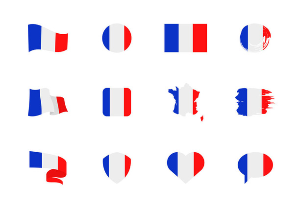 Колекція прапора Франції. Прапори різних форм дванадцять плоских ікон. Векторні ілюстрації - Вектор, зображення