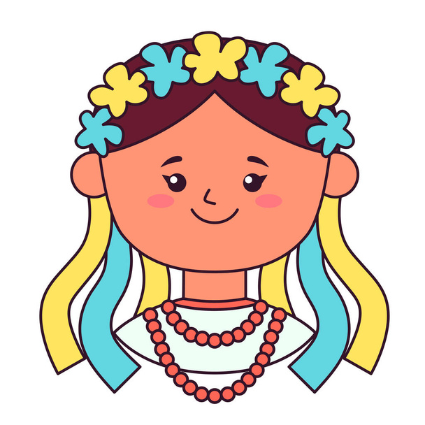 Nettes ukrainisches Mädchen. Flaches Design für Poster oder T-Shirt. Vektorillustration - Vektor, Bild
