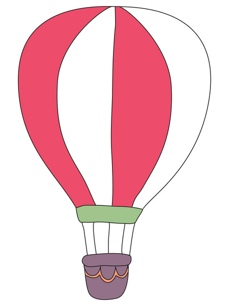 Gedetailleerde hand getekend platte 3D illustratie van een kleurrijke hete lucht ballon - Vector, afbeelding
