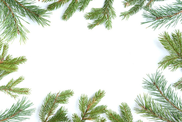 Branches de sapin en emballage artisanal isolées sur blanc. Arbre de Noël. Bonne année et Joyeux Noël - Photo, image