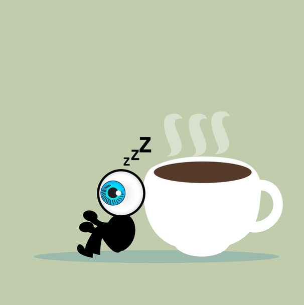 L'occhio blu dorme con una tazza di caffè
 - Vettoriali, immagini