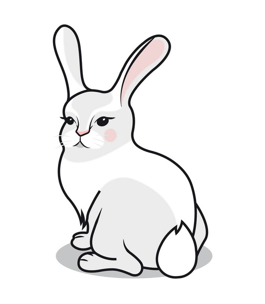 Coniglio bianco seduto con una piccola coda soffice. Il personaggio. Illustrazione vettoriale - Vettoriali, immagini