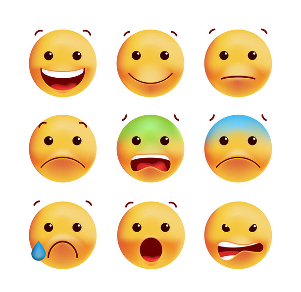Set of Cute High Quality Emoticons on Solid Background . Isolated Vector Illustration - Vector, Image