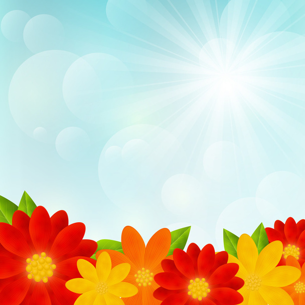 Bright flowers on sunny background - Vector, imagen