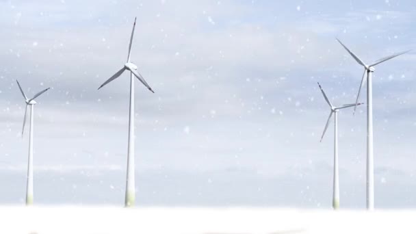 Kışın kar yağışı yapan rüzgar türbinleri - Video, Çekim