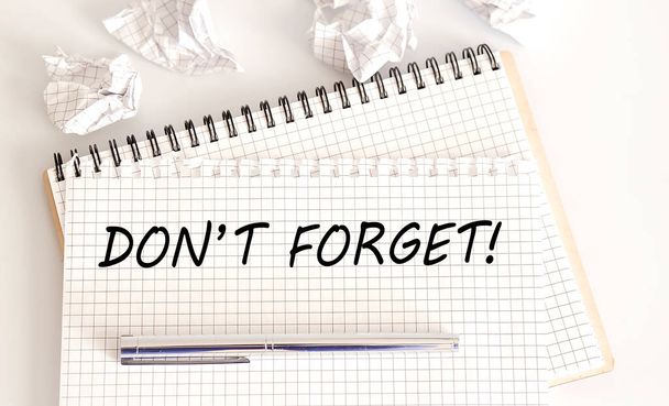 text don't forget on notepad on white background. meeting remind reminder note concept,business - Photo, Image
