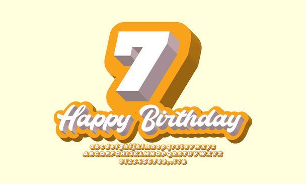 7 anno buon compleanno celebrare il testo 3d arancione bianco - Vettoriali, immagini