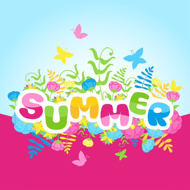 Summer inscription of colored letters with flowers - Vector, Imagen