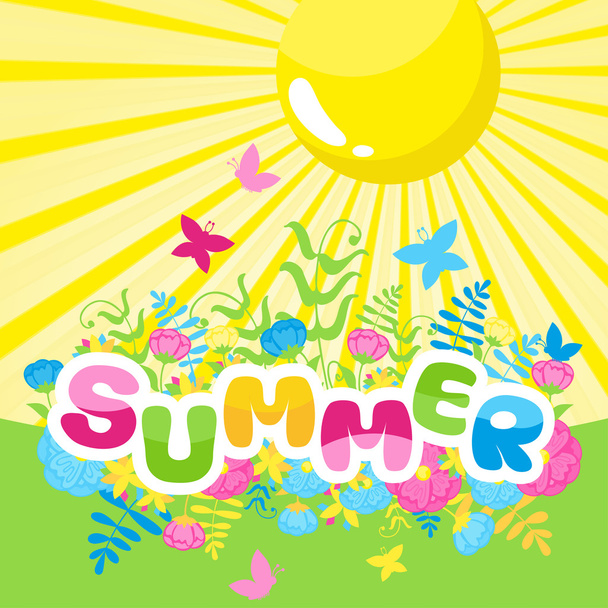 Inscrição de verão de letras coloridas com o sol
 - Vetor, Imagem