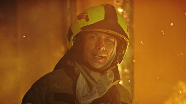Portrait shot of a fireman in helmet.  - Photo, Image