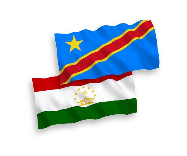 Bandeiras do Tajiquistão e da República Democrática do Congo sobre fundo branco - Vetor, Imagem