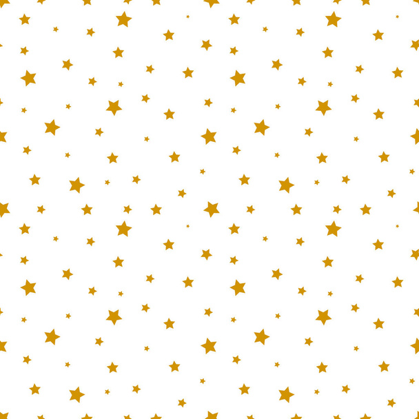 Light seamless pattern decorated golden stars on white background. Vector abstract decoration for party, birthday celebrate, anniversary or event, for xmas wallpaper, wrap, fabric, textile - Vector, imagen