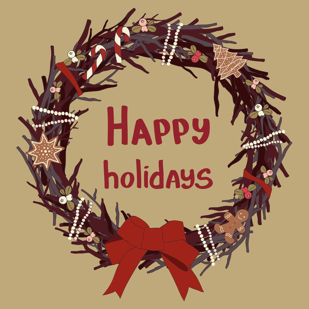 Vector card design with Christmas wreath - Vector, Image