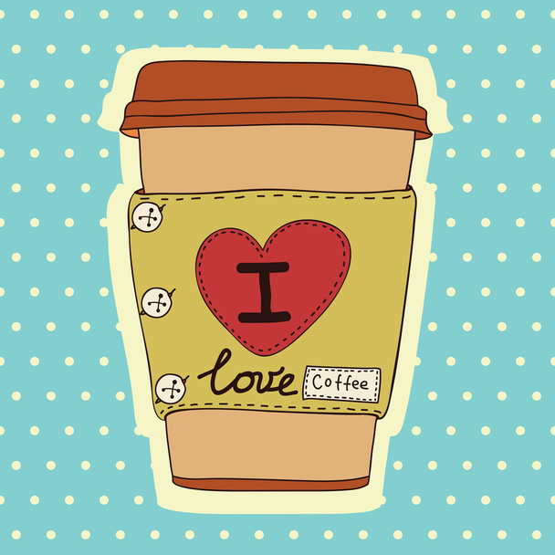 I love coffee cute postcard - Vector, Image