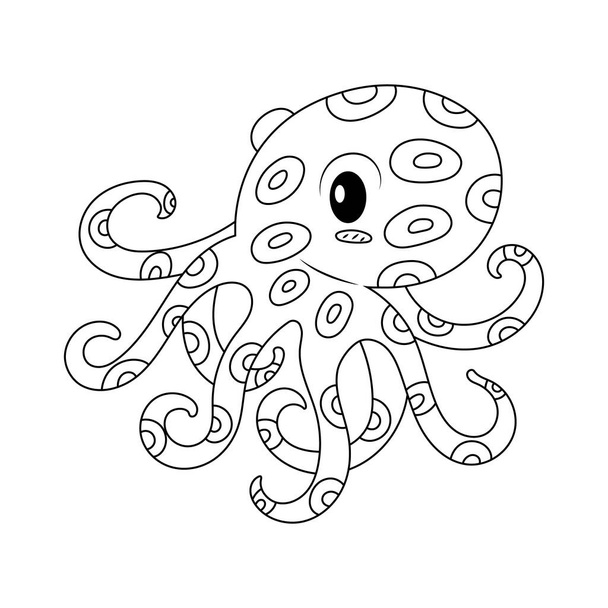 Vektorová ilustrace roztomilý modrý prsten chobotnice ve stylu náčrtku, omalovánky  - Vektor, obrázek