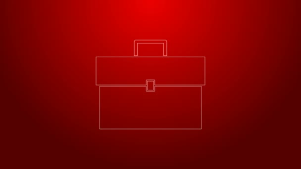 Línea verde Icono del maletín aislado sobre fondo rojo. Firma del caso. Portafolio empresarial. Animación gráfica de vídeo 4K - Metraje, vídeo