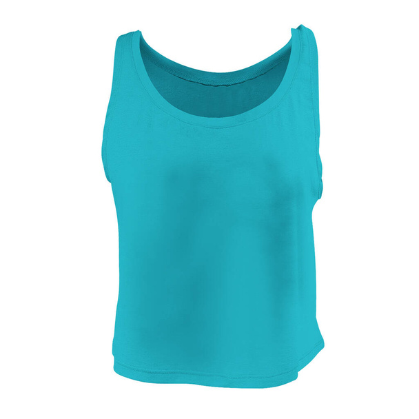 Öndeki Öndeki Kadın Kısa Üst Üstü Scuba Mavi Renkli Mockup ile kolsuz bluz tasarımınızı tanıtın. - Fotoğraf, Görsel