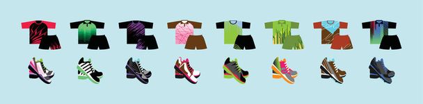 одежда и обувь для дизайна иконок тенниса с различными моделями. современная векторная иллюстрация на синем фоне - Вектор,изображение