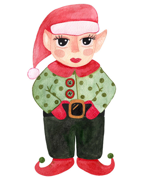 O caráter de Ano Novo em um terno verde. elfos surdos isolados. engraçado elfo Pai Natal assistente - Foto, Imagem