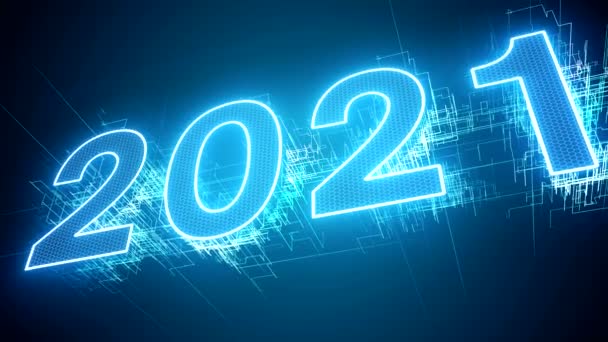 video animation - αφηρημένο νέον φως σε μπλε με τους αριθμούς 2021 - αντιπροσωπεύει το νέο έτος - έννοια των διακοπών - Πλάνα, βίντεο