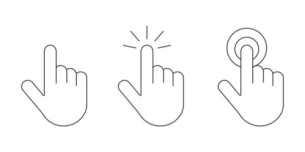 Hand click pointer icons set. Clicking pointing hand vector symbols in outline style isolated - Vector, Image