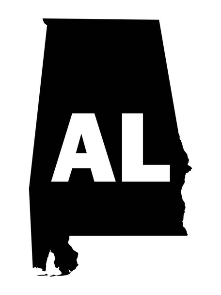 Mapa de Silhouette del Estado Federal de Alabama con su abreviatura de Código Postal - Vector, imagen