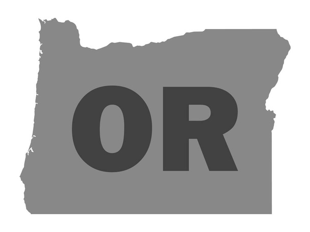 Mapa de Silhouette del estado federal de Oregon con su abreviatura de código postal - Vector, Imagen