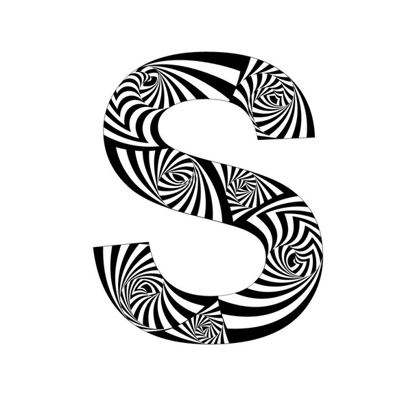 lettre S dans un style abstrait, effets de spirale, en noir et blanc - Photo, image