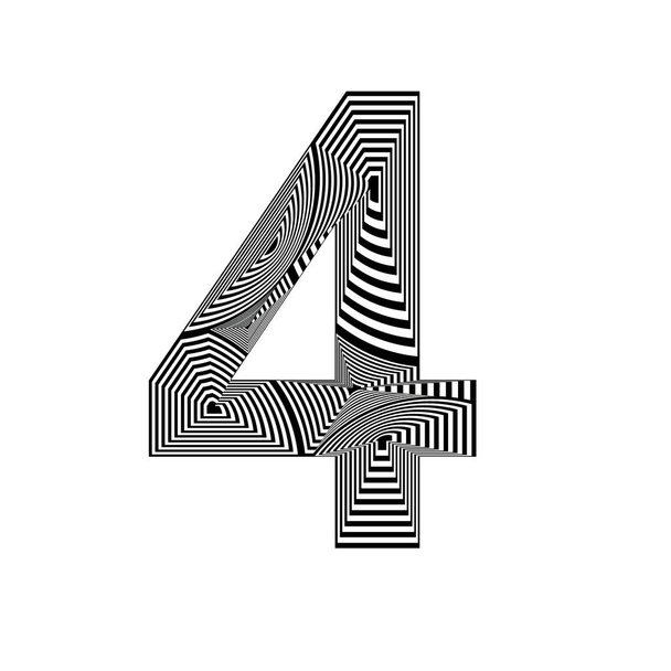číslo 4 v abstraktním stylu, s vrstvenými liniemi černobílých barev - Fotografie, Obrázek