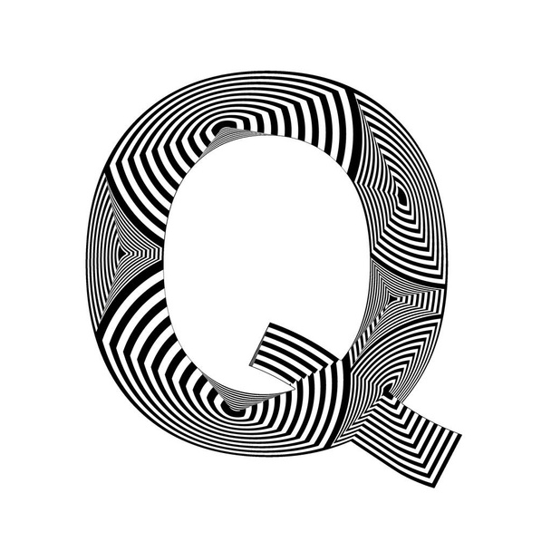litera Q w abstrakcyjnym stylu, z warstwowymi liniami czarno-białych kolorów - Zdjęcie, obraz