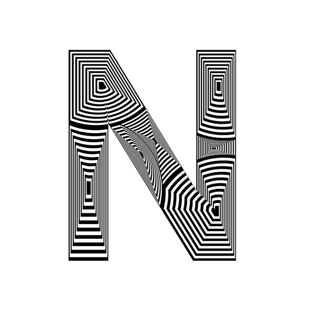letter N in abstract style, with layered lines of black and white colors - Photo, Image