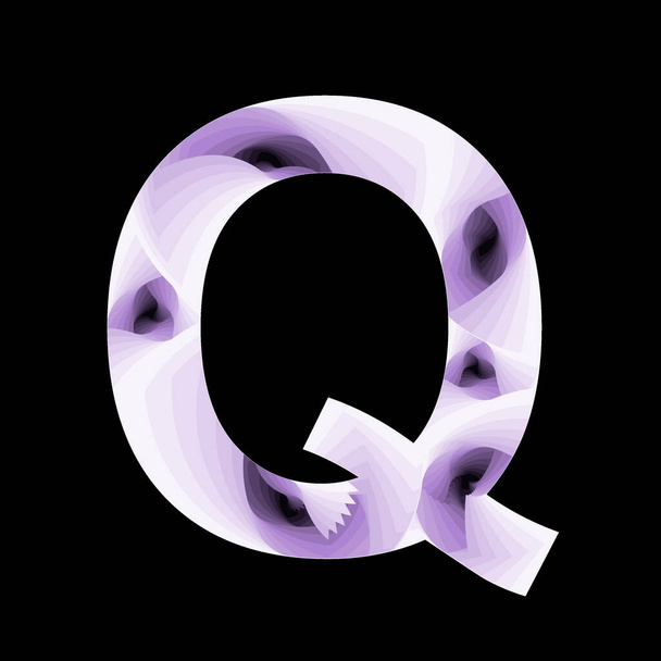 litera Q w abstrakcyjnym stylu z fioletowymi gradientowymi kolorami i efektami spiralnymi - Zdjęcie, obraz