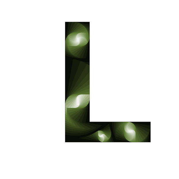 letra L em estilo abstrato com cores gradiente verde e efeitos espirais - Foto, Imagem